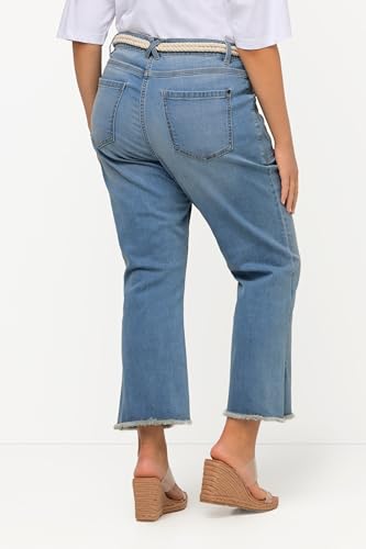 Ulla Popken Pantalón Marie, Dobladillo con Flecos, cinturón, Pernera Ancha
