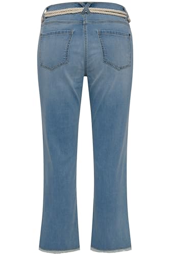 Ulla Popken Pantalón Marie, Dobladillo con Flecos, cinturón, Pernera Ancha