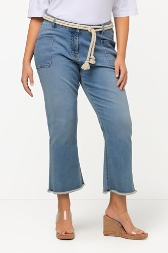 Ulla Popken Pantalón Marie, Dobladillo con Flecos, cinturón, Pernera Ancha