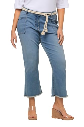 Ulla Popken Pantalón Marie, Dobladillo con Flecos, cinturón, Pernera Ancha