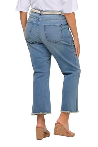 Ulla Popken Pantalón Marie, Dobladillo con Flecos, cinturón, Pernera Ancha