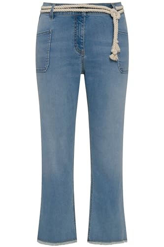 Ulla Popken Pantalón Marie, Dobladillo con Flecos, cinturón, Pernera Ancha