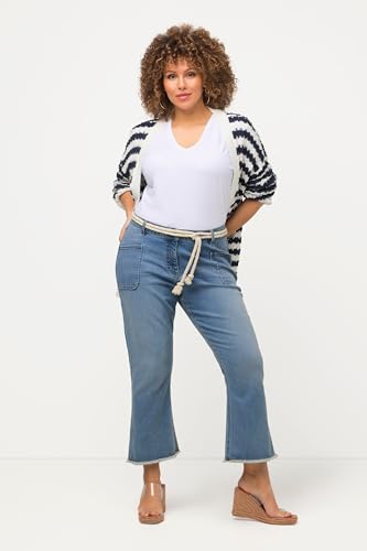 Ulla Popken Pantalón Marie, Dobladillo con Flecos, cinturón, Pernera Ancha