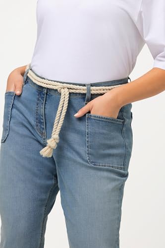 Ulla Popken Pantalón Marie, Dobladillo con Flecos, cinturón, Pernera Ancha