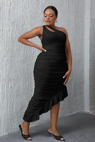 Vestido fiesta  entallado sin mangas, cruzado con volantes