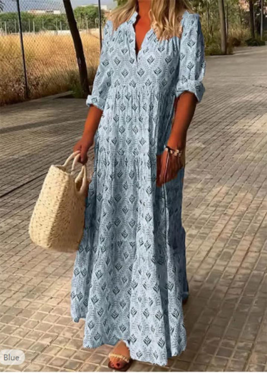 Vestido Verano Boho Largo cuello pico