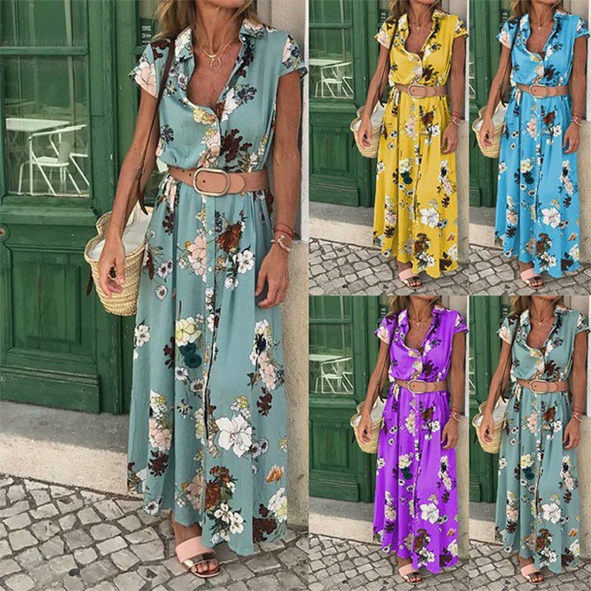 Vestido camisero estampado largo