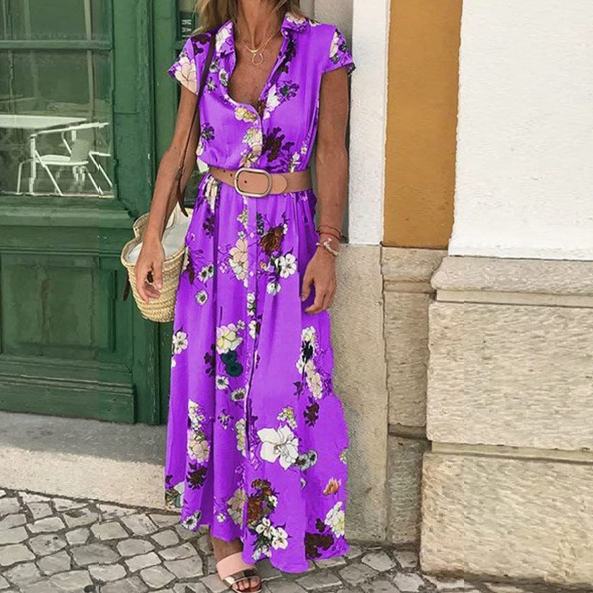 Vestido camisero estampado largo