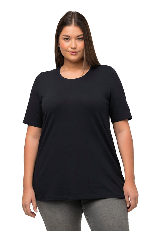 Ulla Popken Camiseta Corta, línea A, Cuello Redondo, Media Manga
