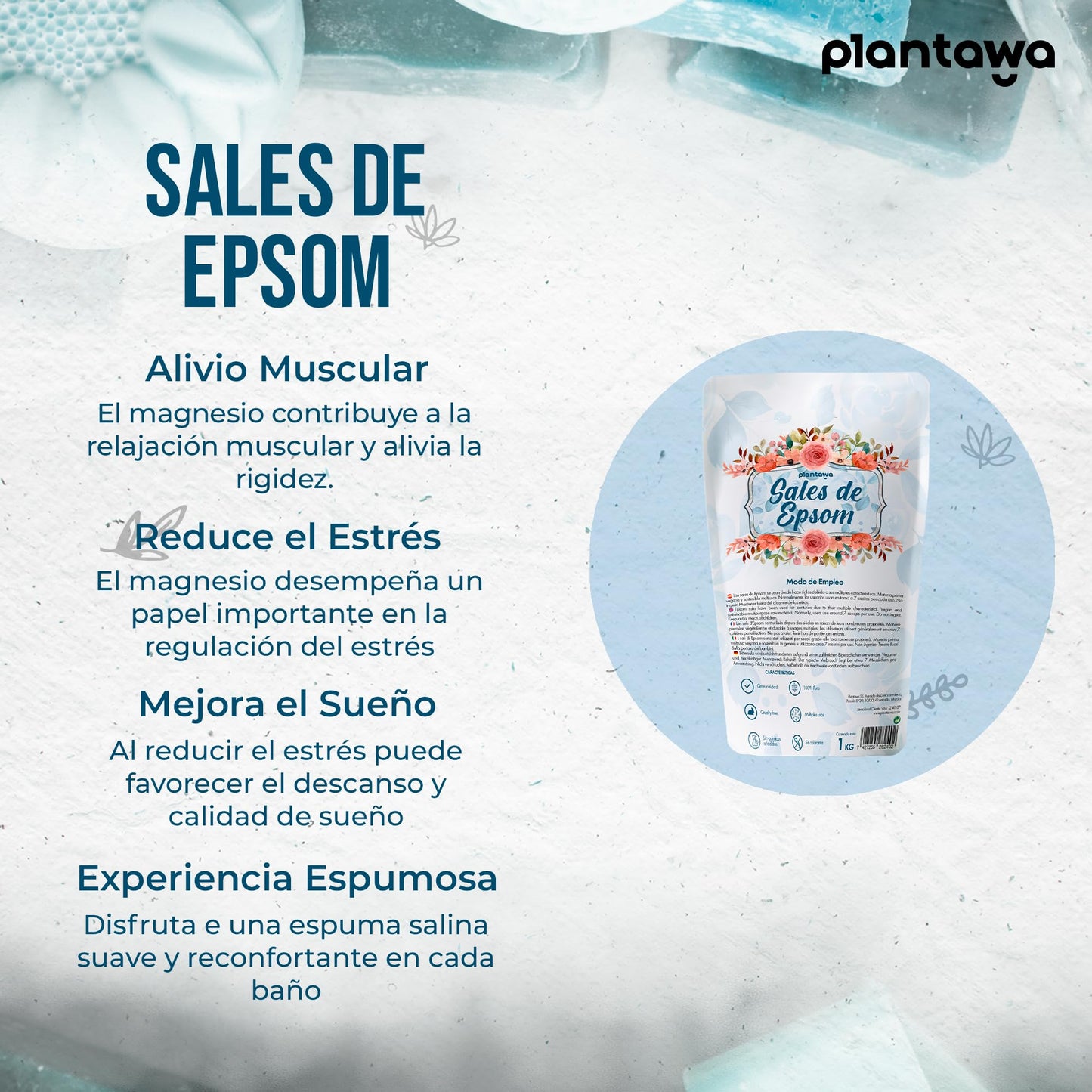 Sales de Epsom 1KG | Sal de Baño Concentrado de Magnesio Puro  100% Naturales