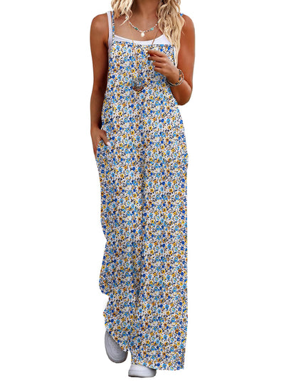 Womens Causal Sleeveless Jumpsuits Summer Boho Wide Leg