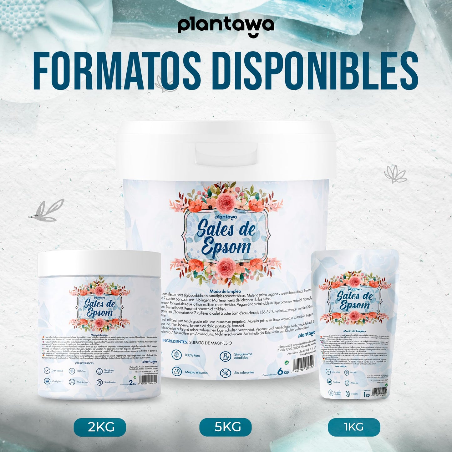 Sales de Epsom 1KG | Sal de Baño Concentrado de Magnesio Puro  100% Naturales
