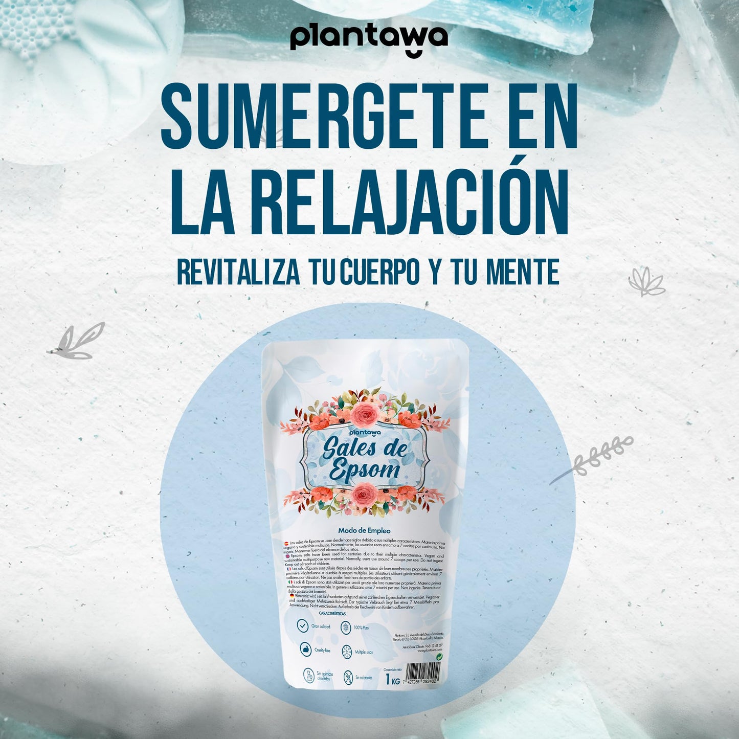 Sales de Epsom 1KG | Sal de Baño Concentrado de Magnesio Puro  100% Naturales