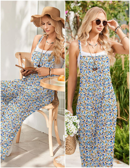 Womens Causal Sleeveless Jumpsuits Summer Boho Wide Leg